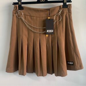 NWT Minga London brown pleated skirt with silver chain details size S #goth